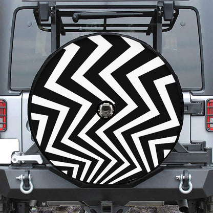 Black And White Zigzag Dazzle Print Tire Cover With Camera Hole