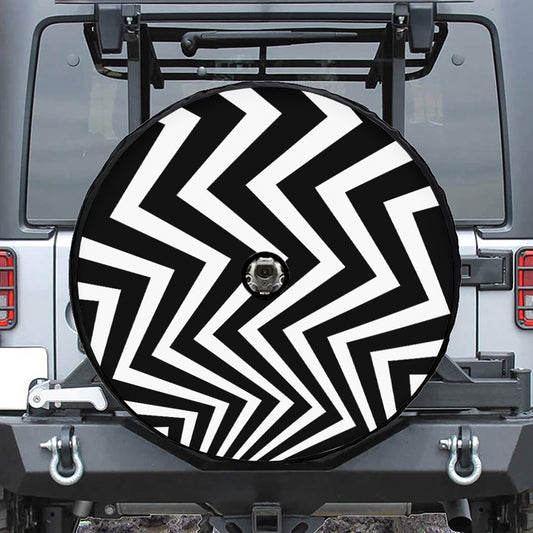 Black And White Zigzag Dazzle Print Tire Cover With Camera Hole