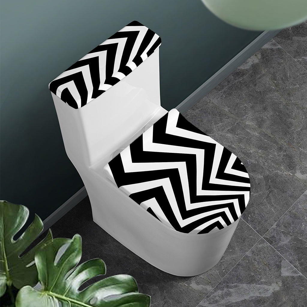Black And White Zigzag Dazzle Print Toilet Lid And Tank Cover Set