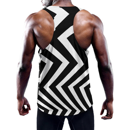 Black And White Zigzag Dazzle Print Training Tank Top