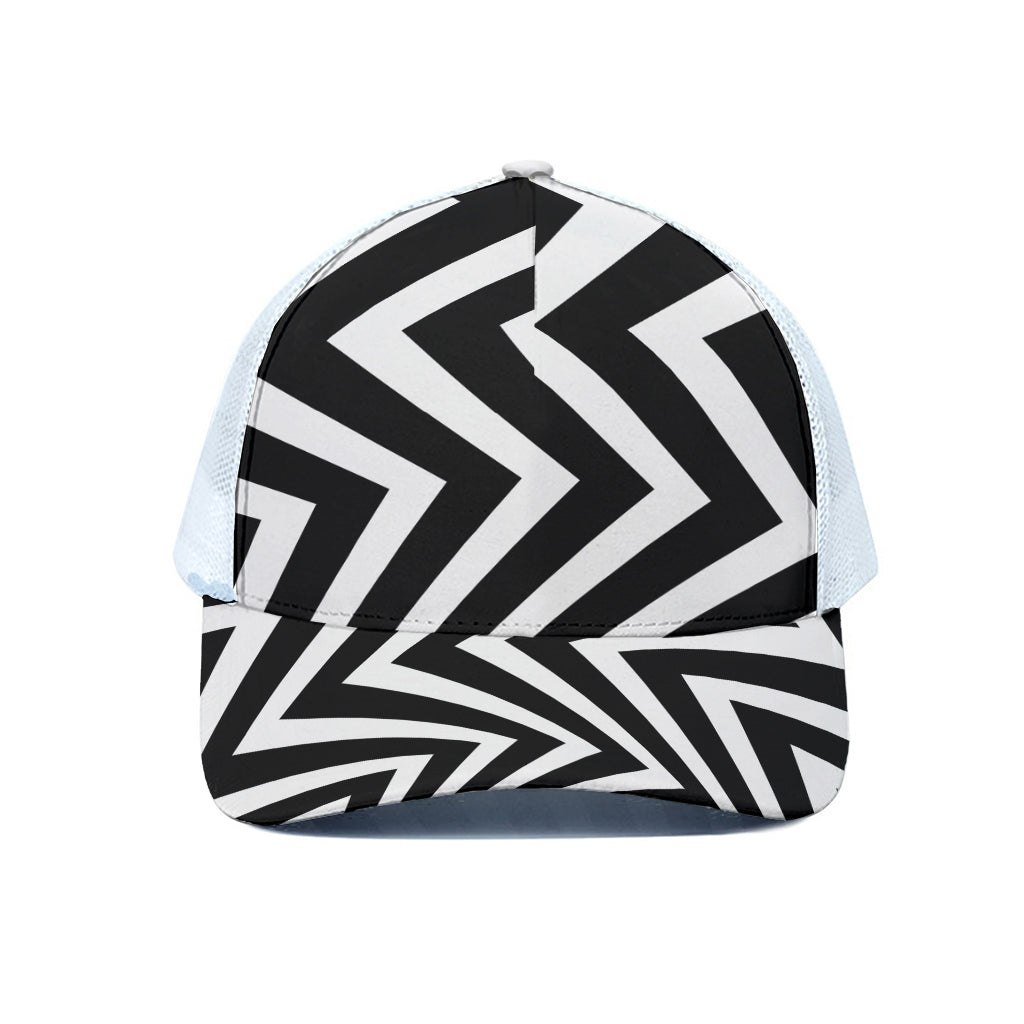 Black And White Zigzag Dazzle Print White Mesh Trucker Cap