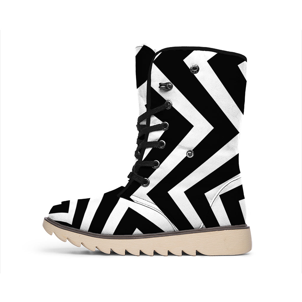 Black And White Zigzag Dazzle Print Winter Boots