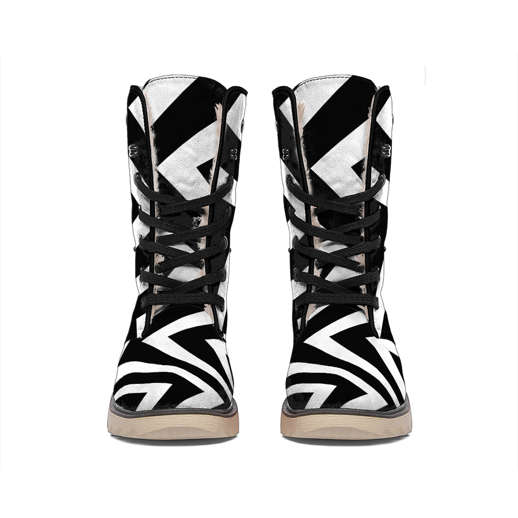 Black And White Zigzag Dazzle Print Winter Boots