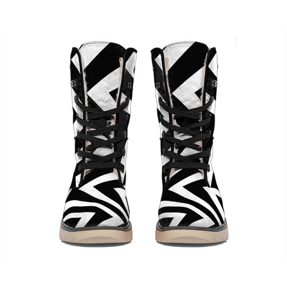 Black And White Zigzag Dazzle Print Winter Boots