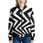 Black And White Zigzag Dazzle Print Women's Bomber Jacket