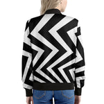 Black And White Zigzag Dazzle Print Women's Bomber Jacket