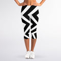 Black And White Zigzag Dazzle Print Women's Capri Leggings