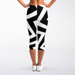 Black And White Zigzag Dazzle Print Women's Capri Leggings
