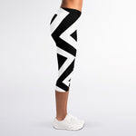 Black And White Zigzag Dazzle Print Women's Capri Leggings