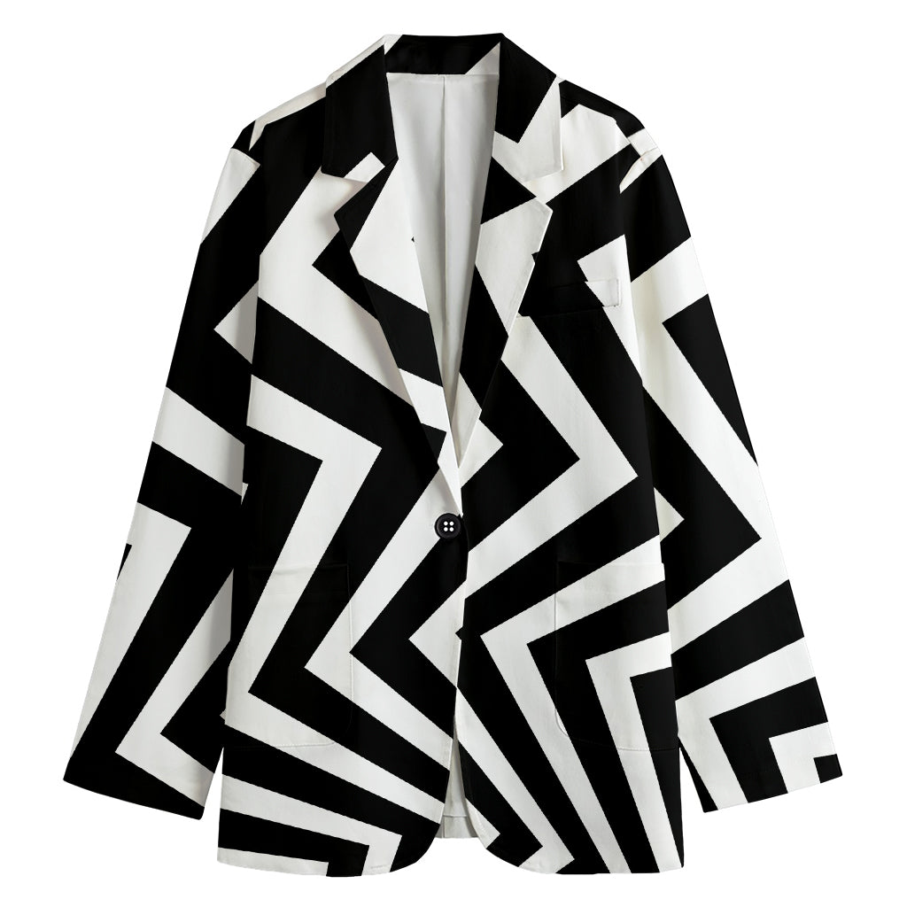 Black And White Zigzag Dazzle Print Women's Cotton Blazer