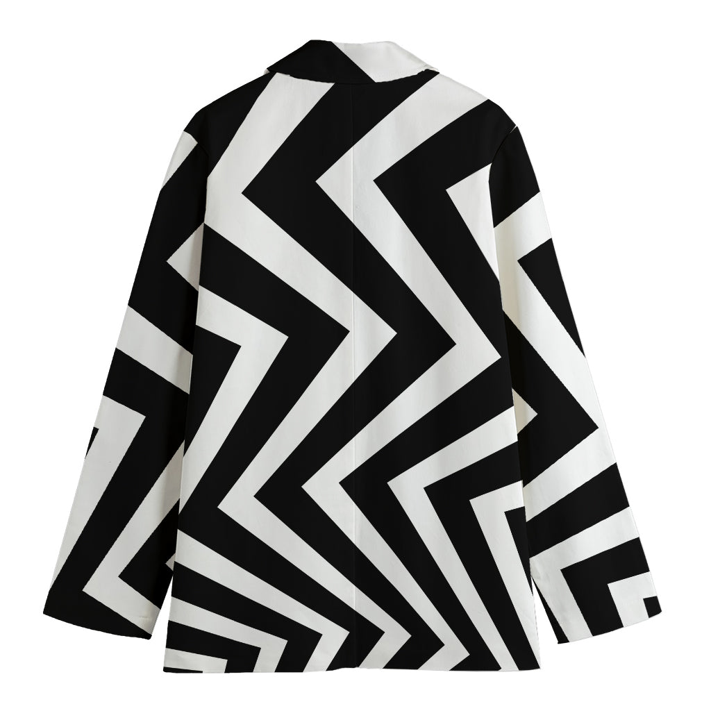 Black And White Zigzag Dazzle Print Women's Cotton Blazer