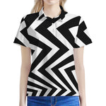 Black And White Zigzag Dazzle Print Women's Polo Shirt