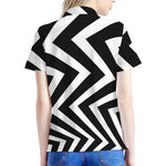 Black And White Zigzag Dazzle Print Women's Polo Shirt