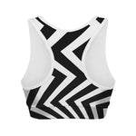 Black And White Zigzag Dazzle Print Women's Sports Bra