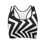 Black And White Zigzag Dazzle Print Women's Sports Bra
