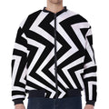 Black And White Zigzag Dazzle Print Zip Sleeve Bomber Jacket