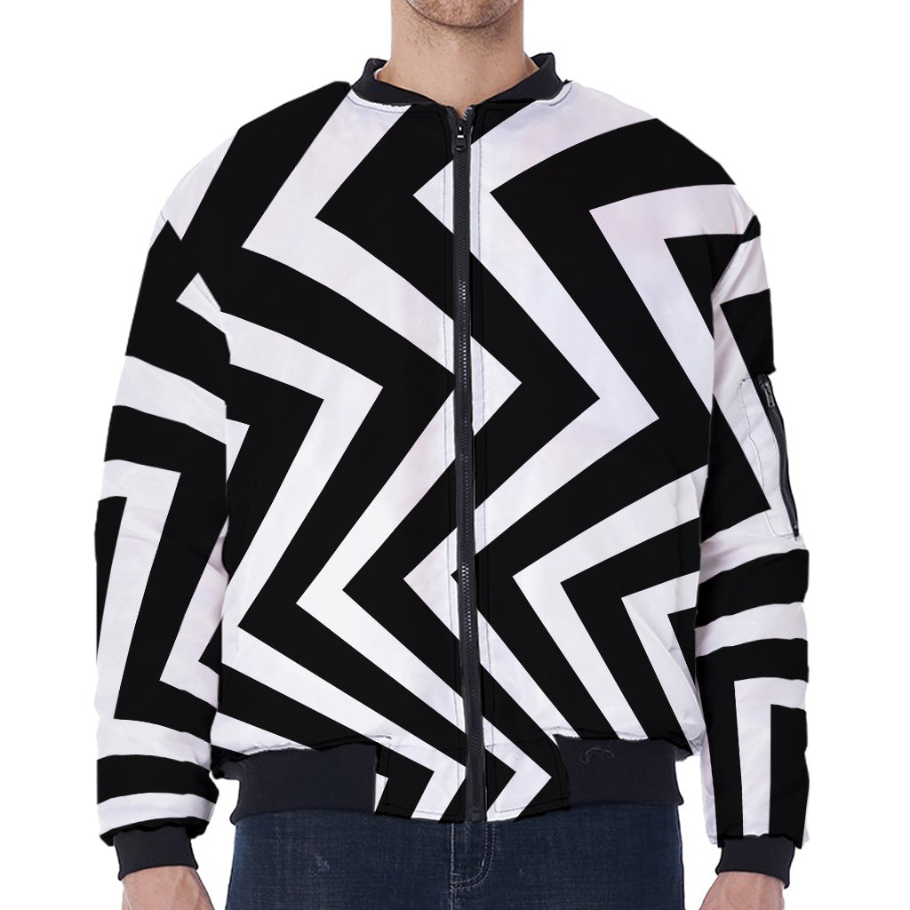 Black And White Zigzag Dazzle Print Zip Sleeve Bomber Jacket