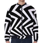 Black And White Zigzag Dazzle Print Zip Sleeve Bomber Jacket