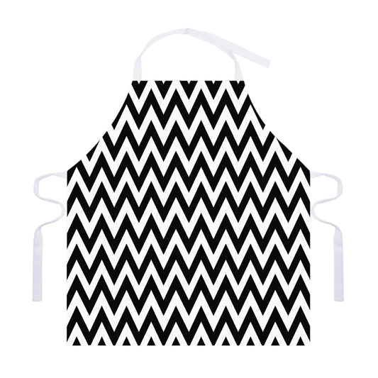 Black And White Zigzag Pattern Print Adjustable Apron
