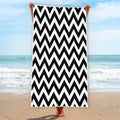 Black And White Zigzag Pattern Print Beach Towel