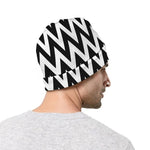 Black And White Zigzag Pattern Print Beanie