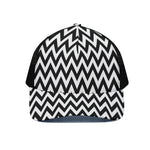 Black And White Zigzag Pattern Print Black Mesh Trucker Cap