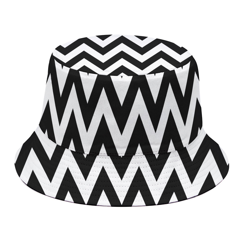 Black And White Zigzag Pattern Print Bucket Hat