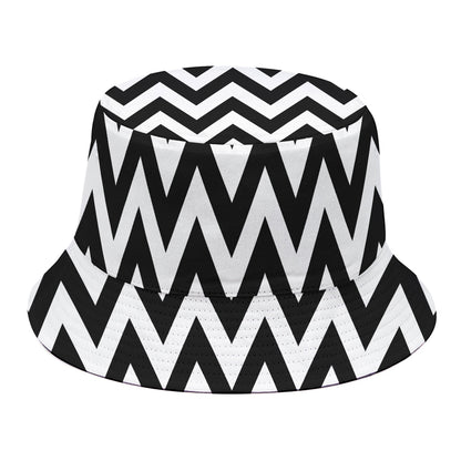Black And White Zigzag Pattern Print Bucket Hat