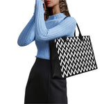 Black And White Zigzag Pattern Print Canvas Tote Bag