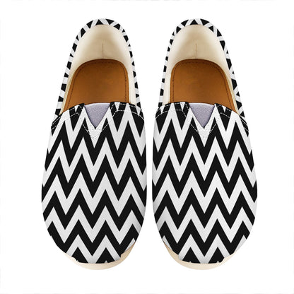 Black And White Zigzag Pattern Print Casual Shoes
