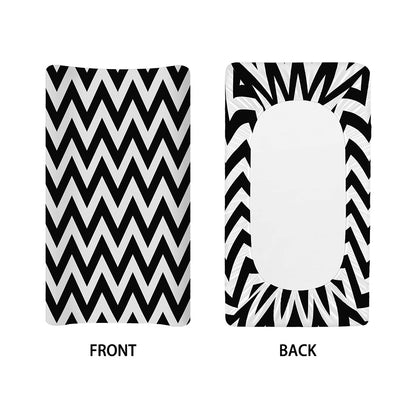 Black And White Zigzag Pattern Print Changing Pad Cover