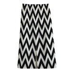 Black And White Zigzag Pattern Print Cotton Front Slit Maxi Skirt