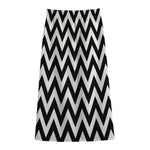 Black And White Zigzag Pattern Print Cotton Front Slit Maxi Skirt