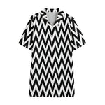 Black And White Zigzag Pattern Print Cotton Hawaiian Shirt