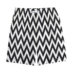 Black And White Zigzag Pattern Print Cotton Shorts