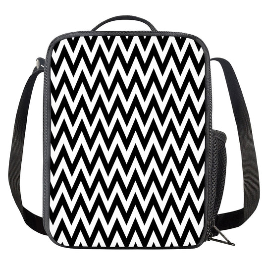 Black And White Zigzag Pattern Print Crossbody Lunch Bag