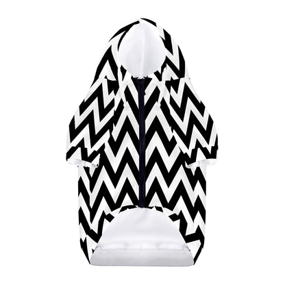 Black And White Zigzag Pattern Print Dog Zip Up Hoodie