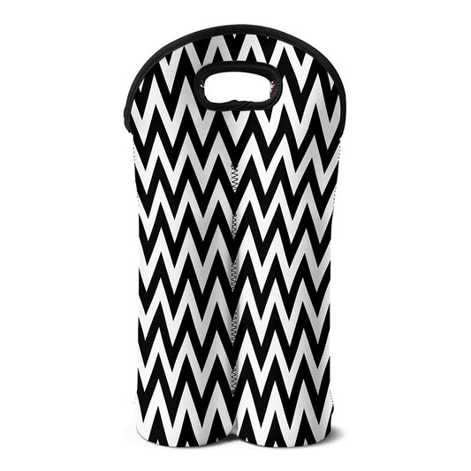 Black And White Zigzag Pattern Print Double Neoprene Wine Tote