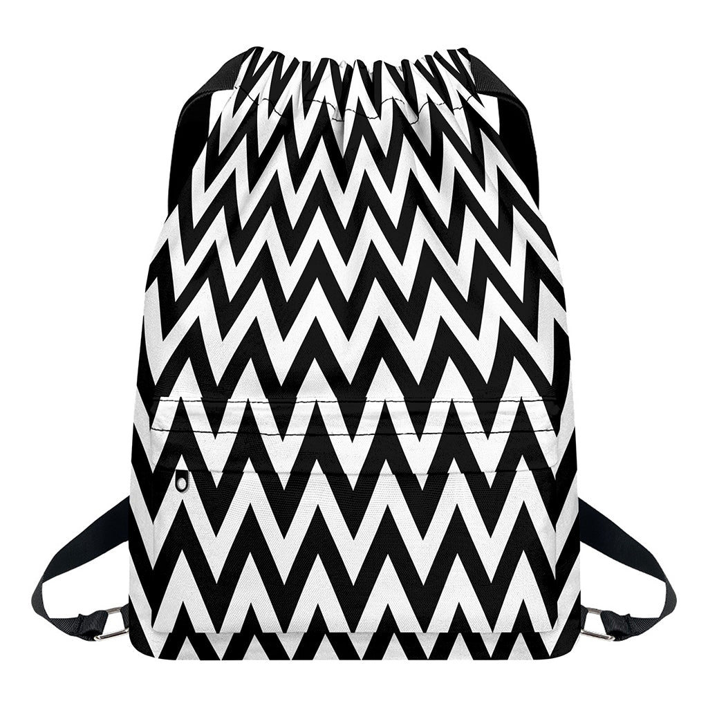 Black And White Zigzag Pattern Print Drawstring Backpack