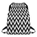 Black And White Zigzag Pattern Print Drawstring Backpack
