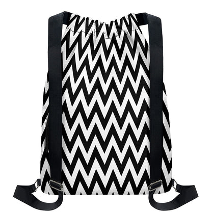 Black And White Zigzag Pattern Print Drawstring Backpack