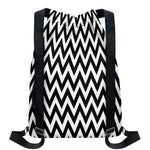 Black And White Zigzag Pattern Print Drawstring Backpack