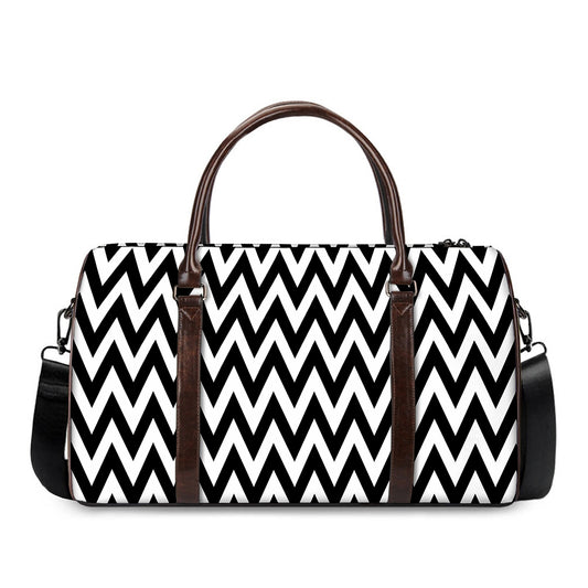 Black And White Zigzag Pattern Print Duffle Bag