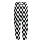 Black And White Zigzag Pattern Print Fleece Lined Knit Pants