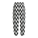 Black And White Zigzag Pattern Print Fleece Lined Knit Pants