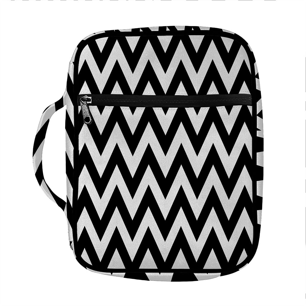 Black And White Zigzag Pattern Print Front Pocket Bible Bag