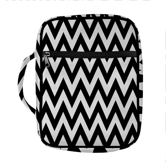 Black And White Zigzag Pattern Print Front Pocket Bible Bag
