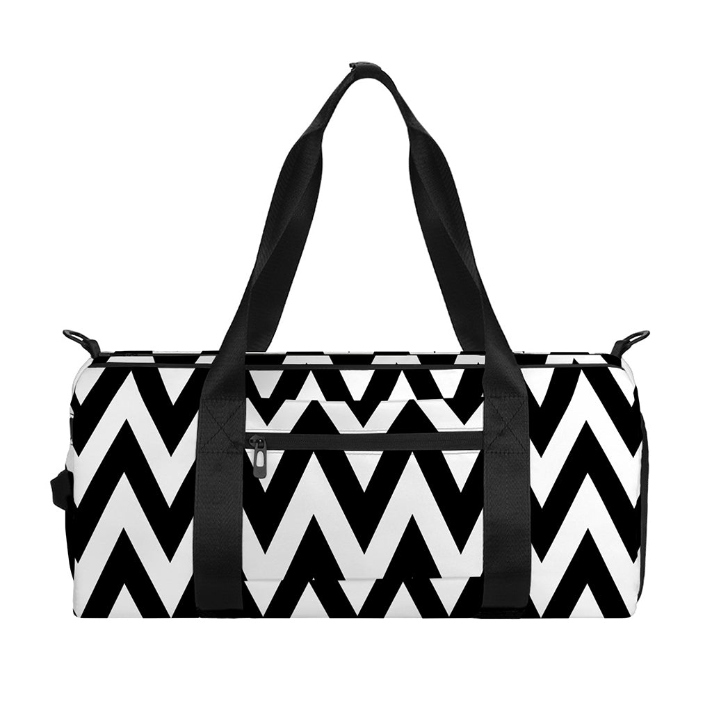 Black And White Zigzag Pattern Print Gym Bag