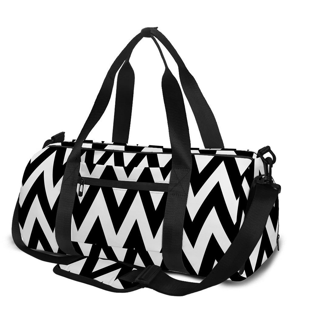 Black And White Zigzag Pattern Print Gym Bag
