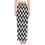 Black And White Zigzag Pattern Print High Slit Maxi Skirt